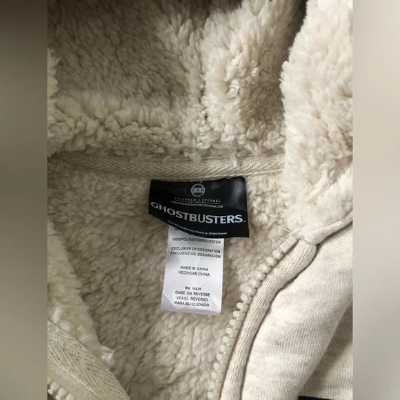 Ghostbusters Boys 3T Beige/Green Venkman Sherpa Lined Hooded Full-Zip Sweatshirt - Picture 4 of 13